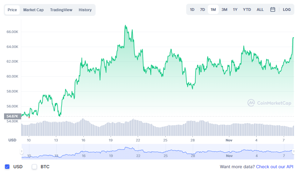 chart that shows price movement of bitcoin