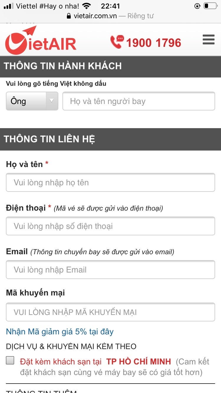 Giao diện trang đặt h&agrave;ng sau khi tối ưu