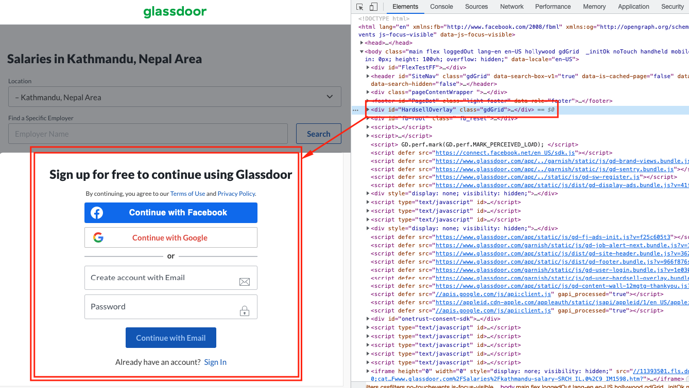 Sign-up dialog covering data