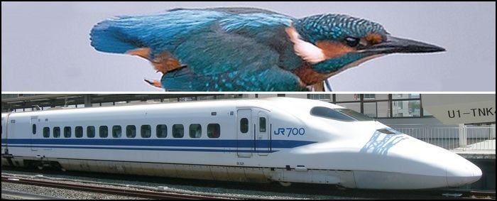 Bullet train design compared to a Kingfisher. Biomimicry