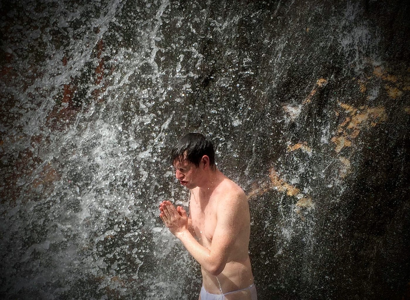 Tim Bunting Kiwi Yamabushi during waterfall meditation.