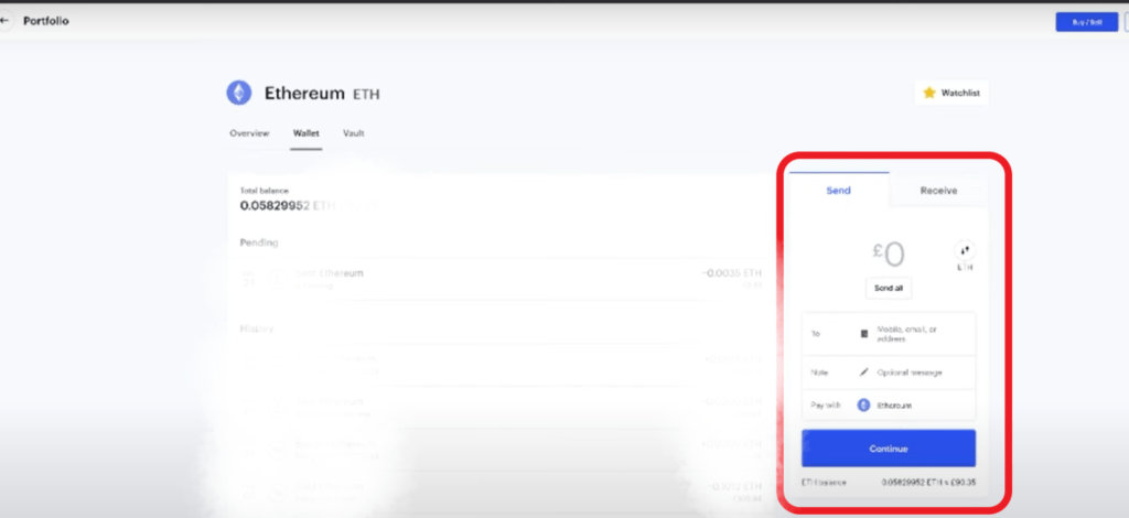 Send Ethereum from Coinbase