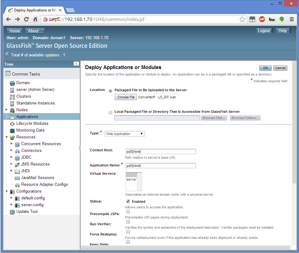 Como fazer deploy de arquivos .war usando Glassfish server em uma