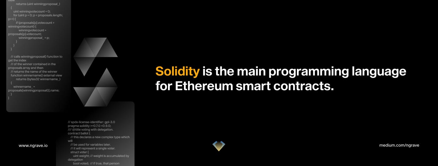 Solidity is the main programming language for Ethereum smart contracts.