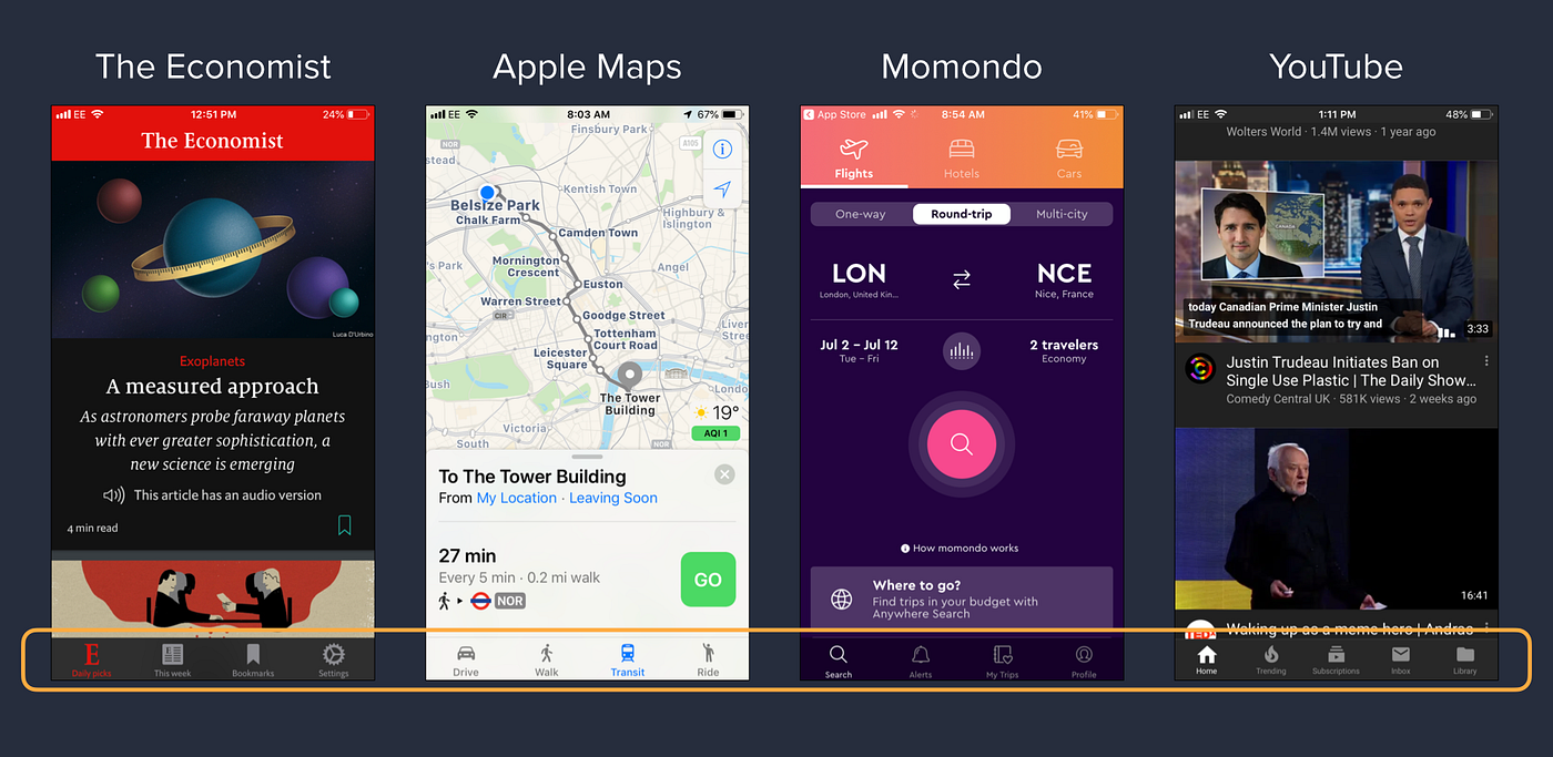Big brand-name apps all use labeled icons in the UI.