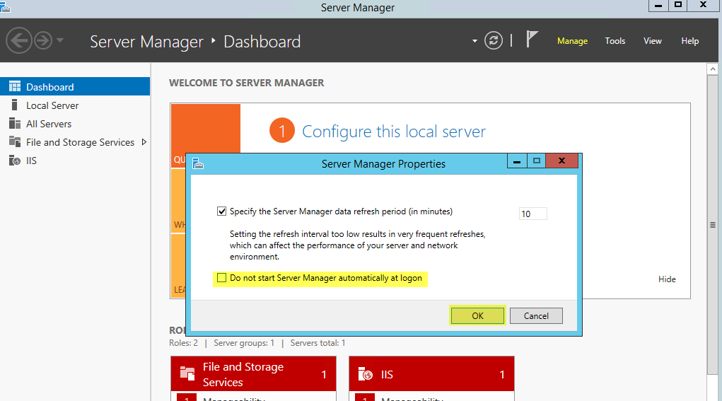 Disable Server Manager Dashboard on Logon. by Gururaja Medium