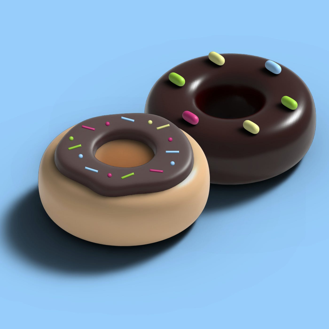 Digital graphic of 2 chocolate ring donuts
