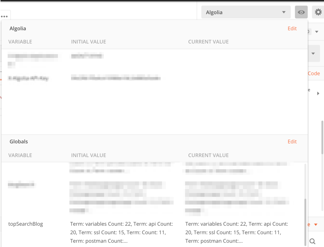 Global Variable with most searched term in Postman Global Variable with most searched term in Postman