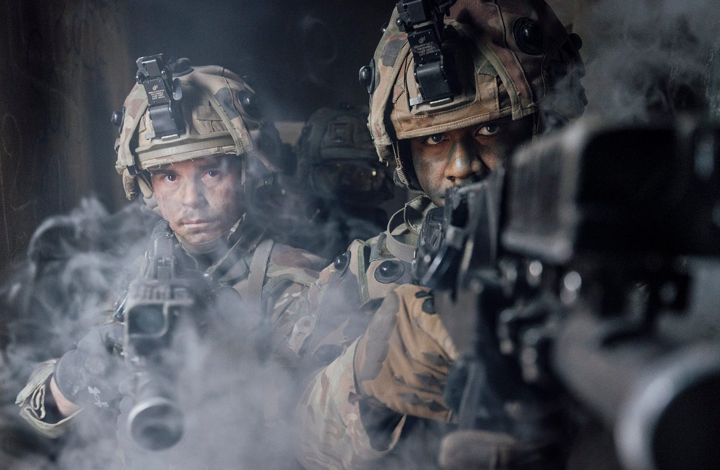 Two male members of 4 SCOTS are seen here at the Urban Zone Combat Training Centre (CENZUB) in France.