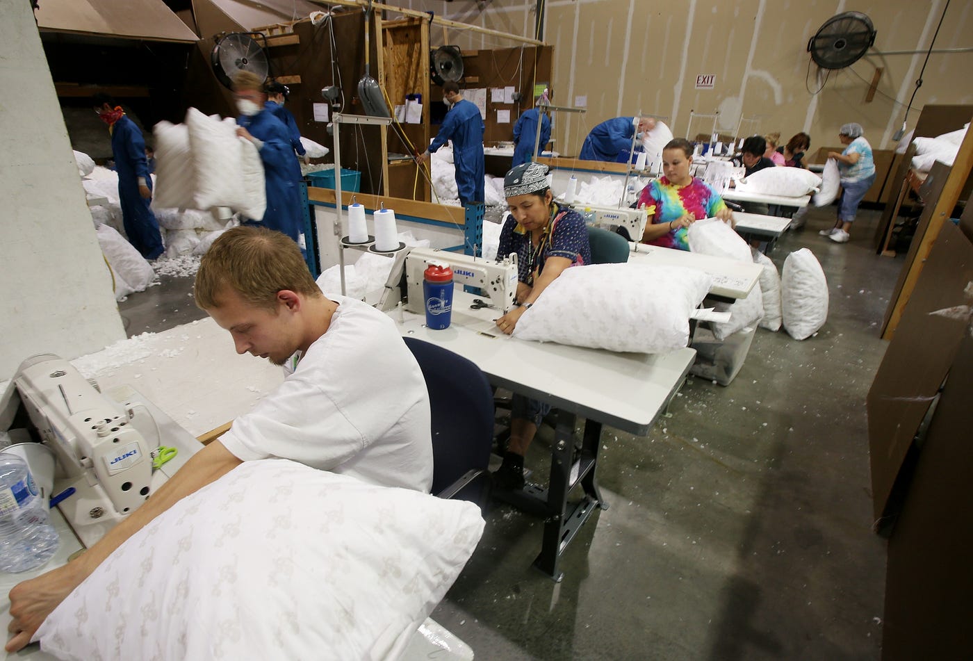 Pillows Manufacturing Process. Raw Material And Amount Of Production
