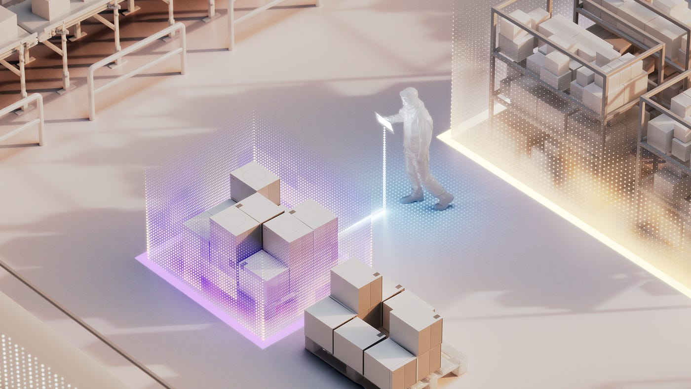 A 3D rendering exemplifying how when Connected Spaces collects data, your employees will be able to receive these insights at their fingertips, when and where they need it most.