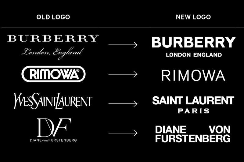 Picture comparing old fashion brand logos with their new logos.