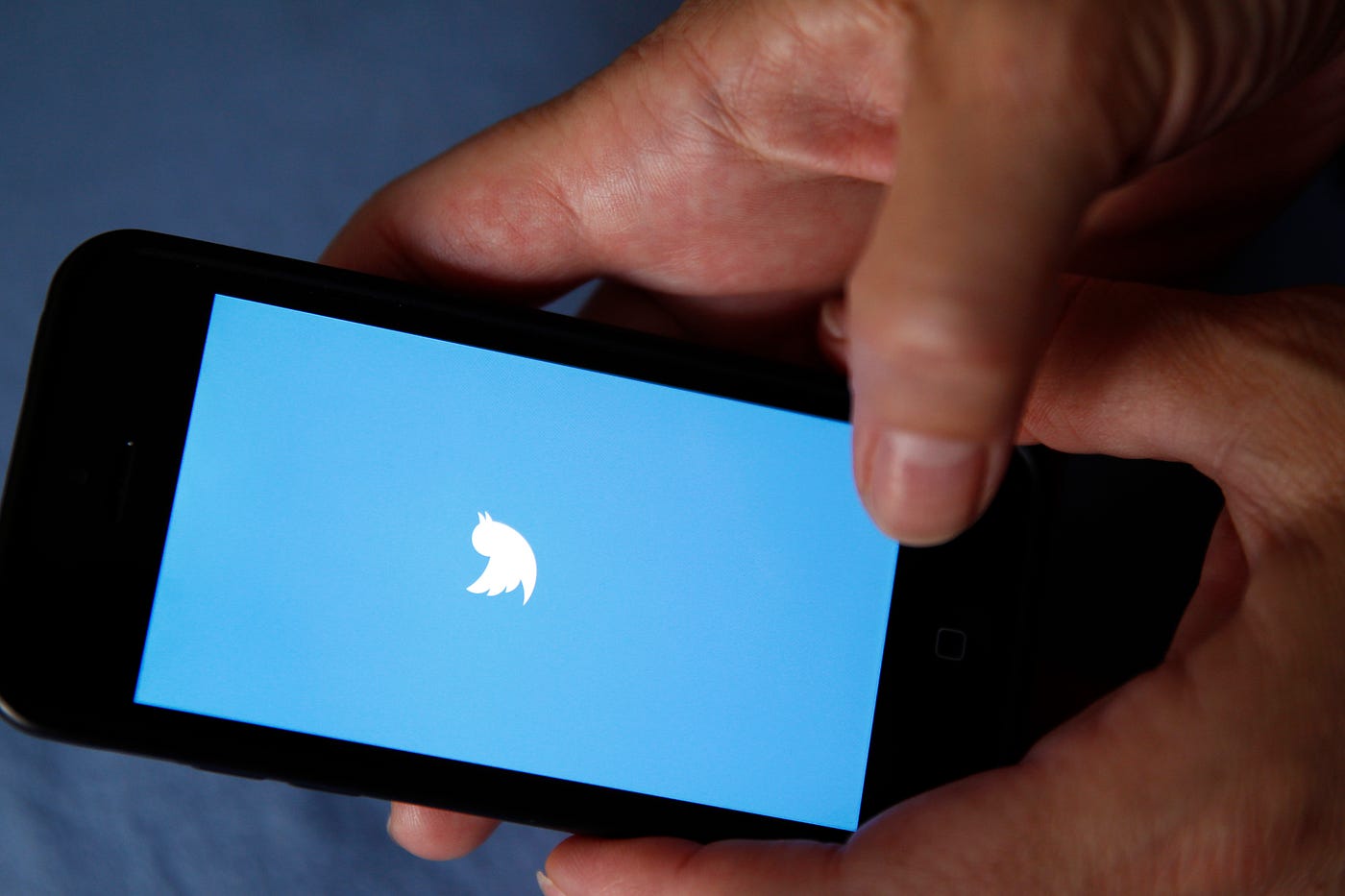 The Twitter logo is displayed on the screen of an Apple Inc. iPhone 5