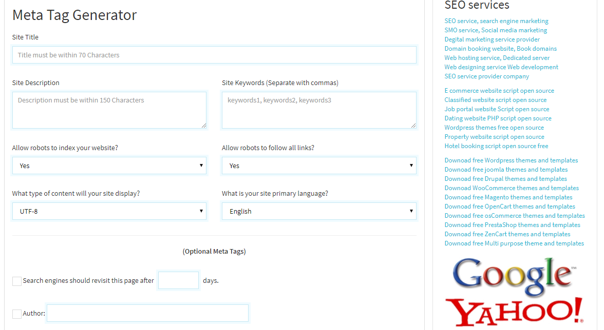 Free Meta tag generator, Keyword generator Produce SEO friendly title & Description tag by