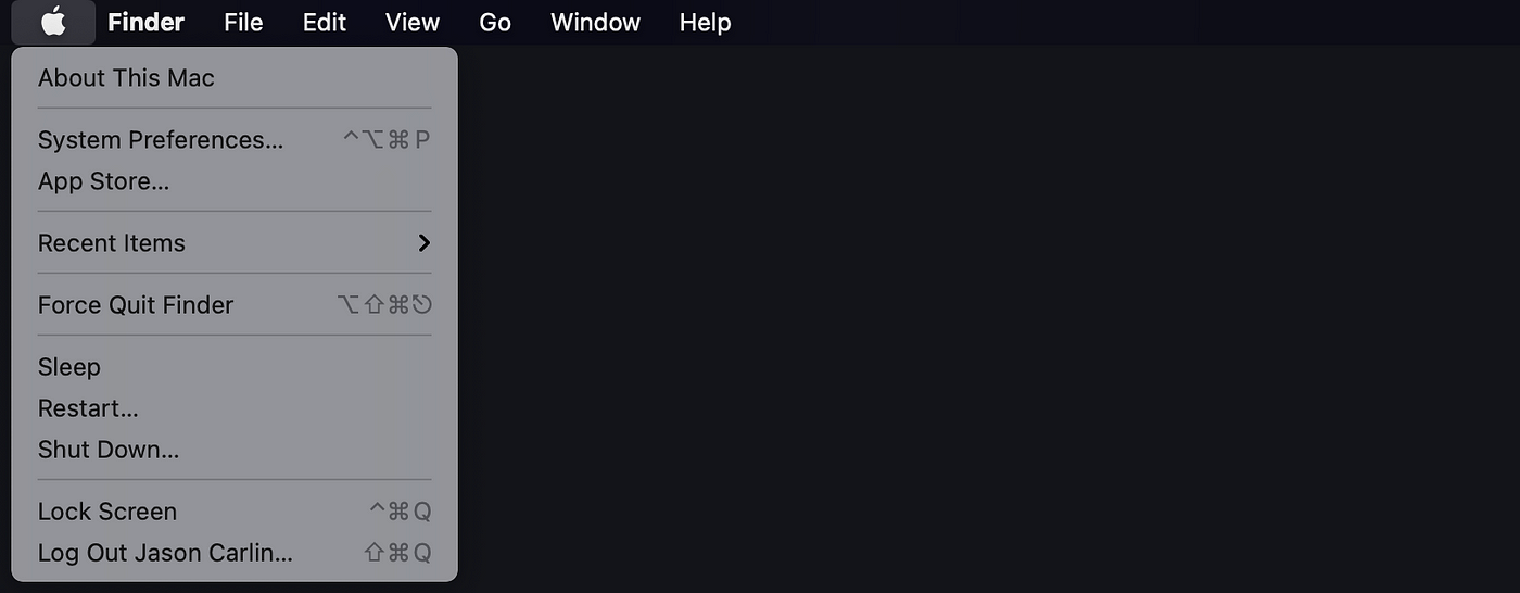 Screenshot of The Dots in the MacOS Big Sur Apple menu