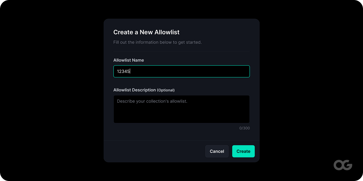 Create a New Allowlist | OG Studio