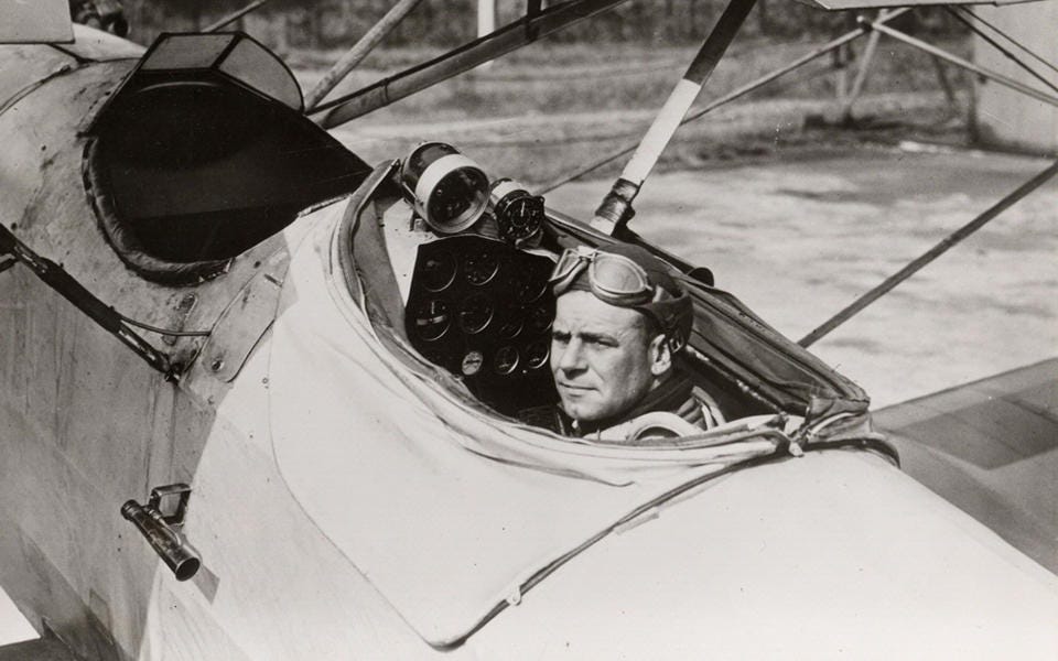 Jimmy Doolittle in the cockpit of a biplane