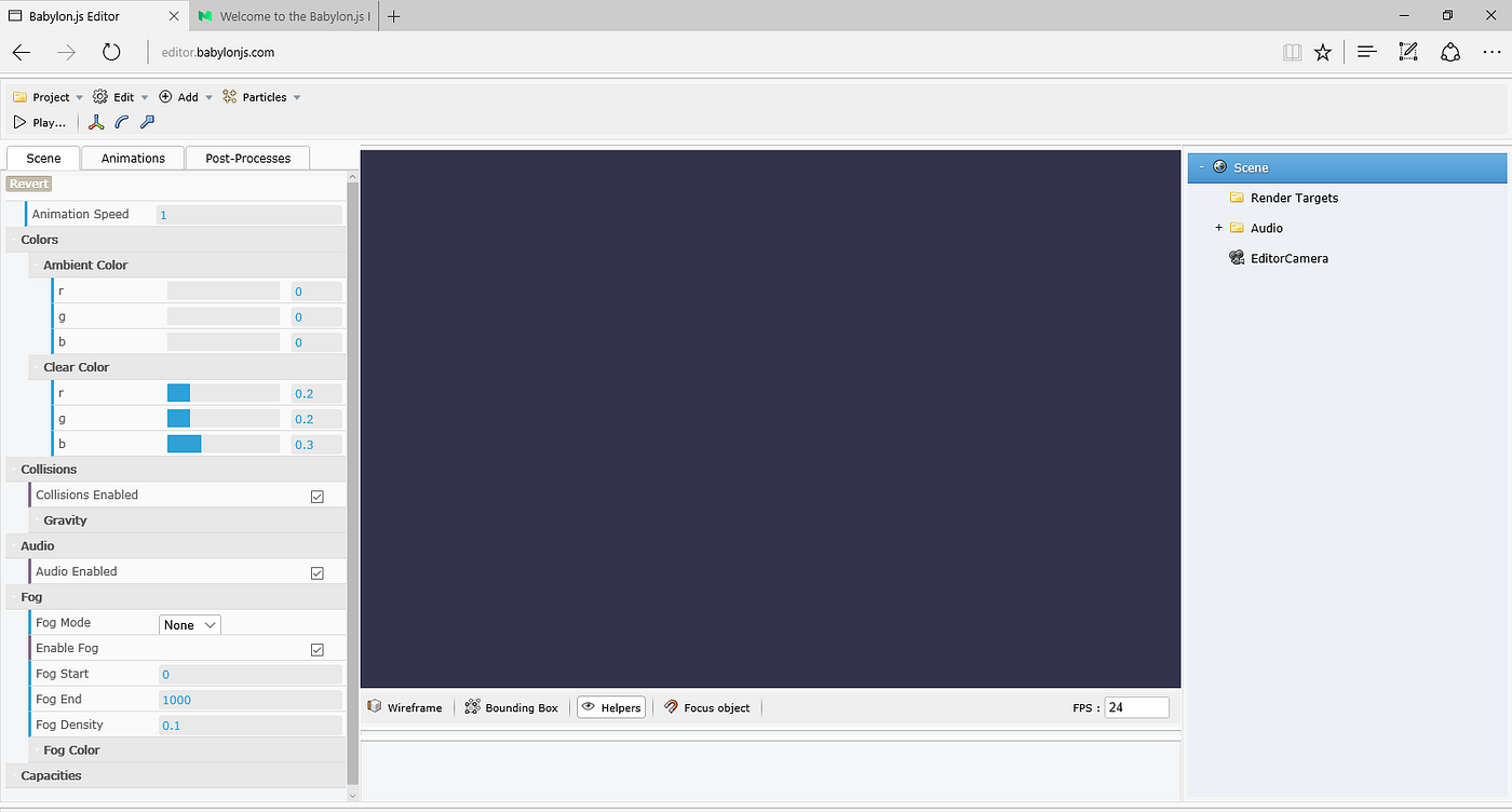 to the Babylon.js Editor. Get start with the Babylon.js Editor