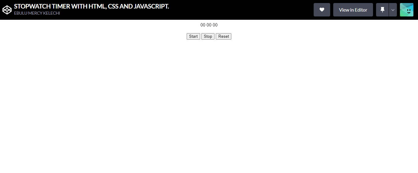 How to create a Stopwatch / Timer with HTML, CSS and JavaScript. | by Mercy  Ebulu | Mar, 2022 | Dev Genius