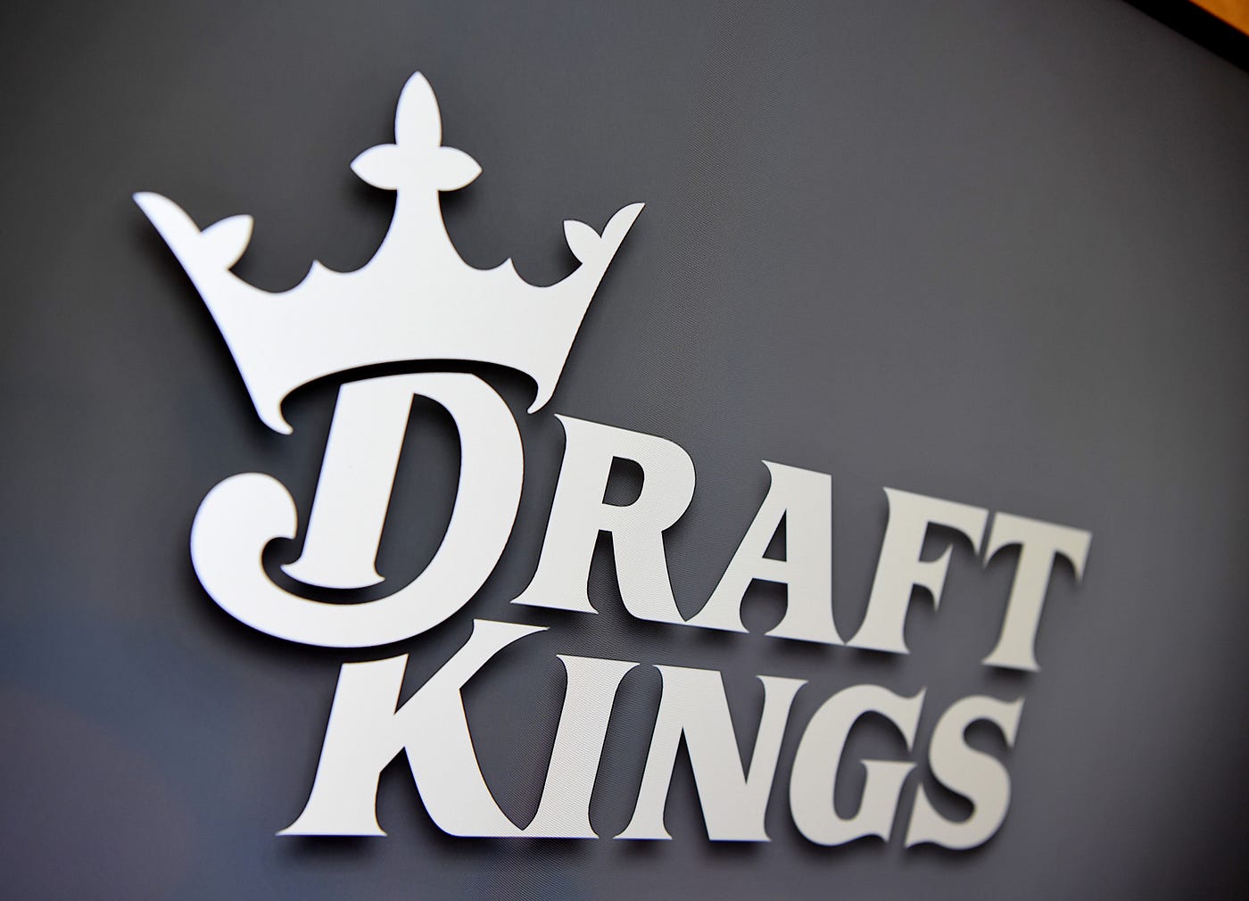 General view of the DraftKings logo at the ribbon cutting opening celebration for its Las Vegas location.