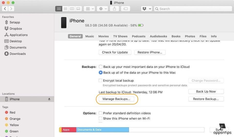 Deleting redundant ios backup on macOS Catalina 1