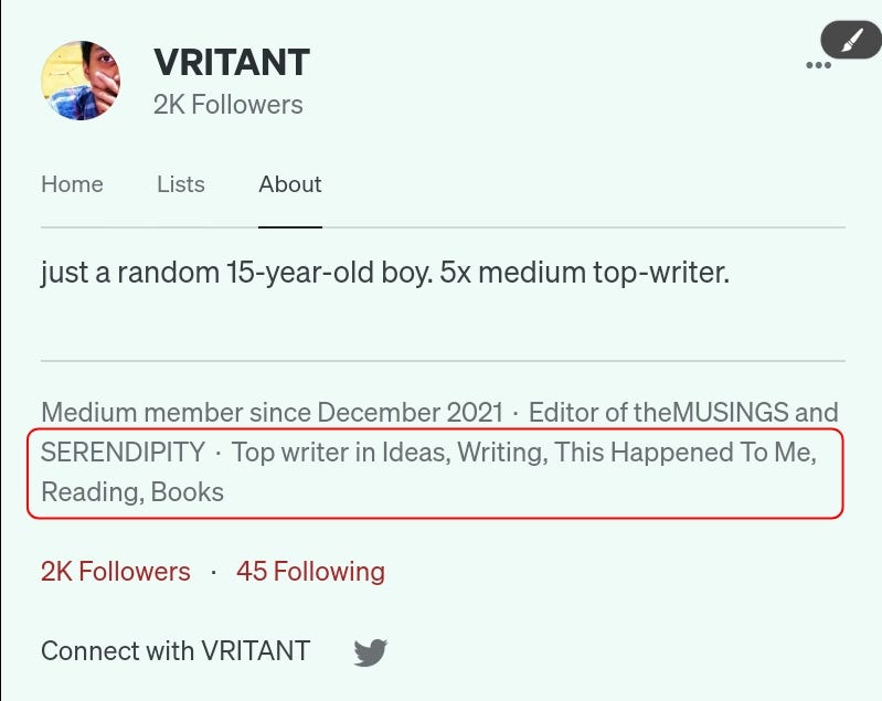 Screenshot of my About page.