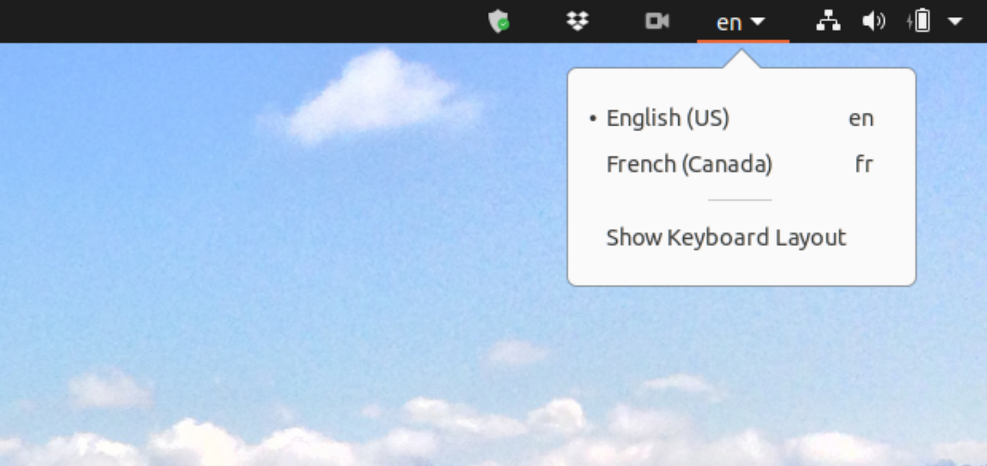 Option to change language settings in Ubuntu.