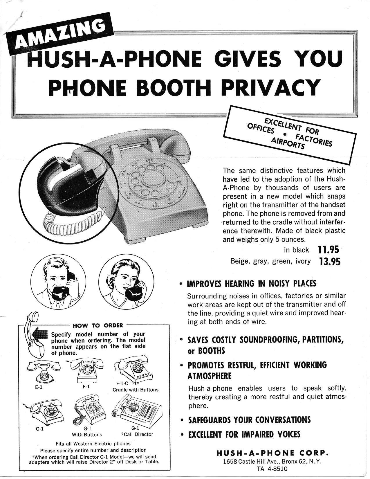Midcenutry advertisement for the Hush-A-Phone.