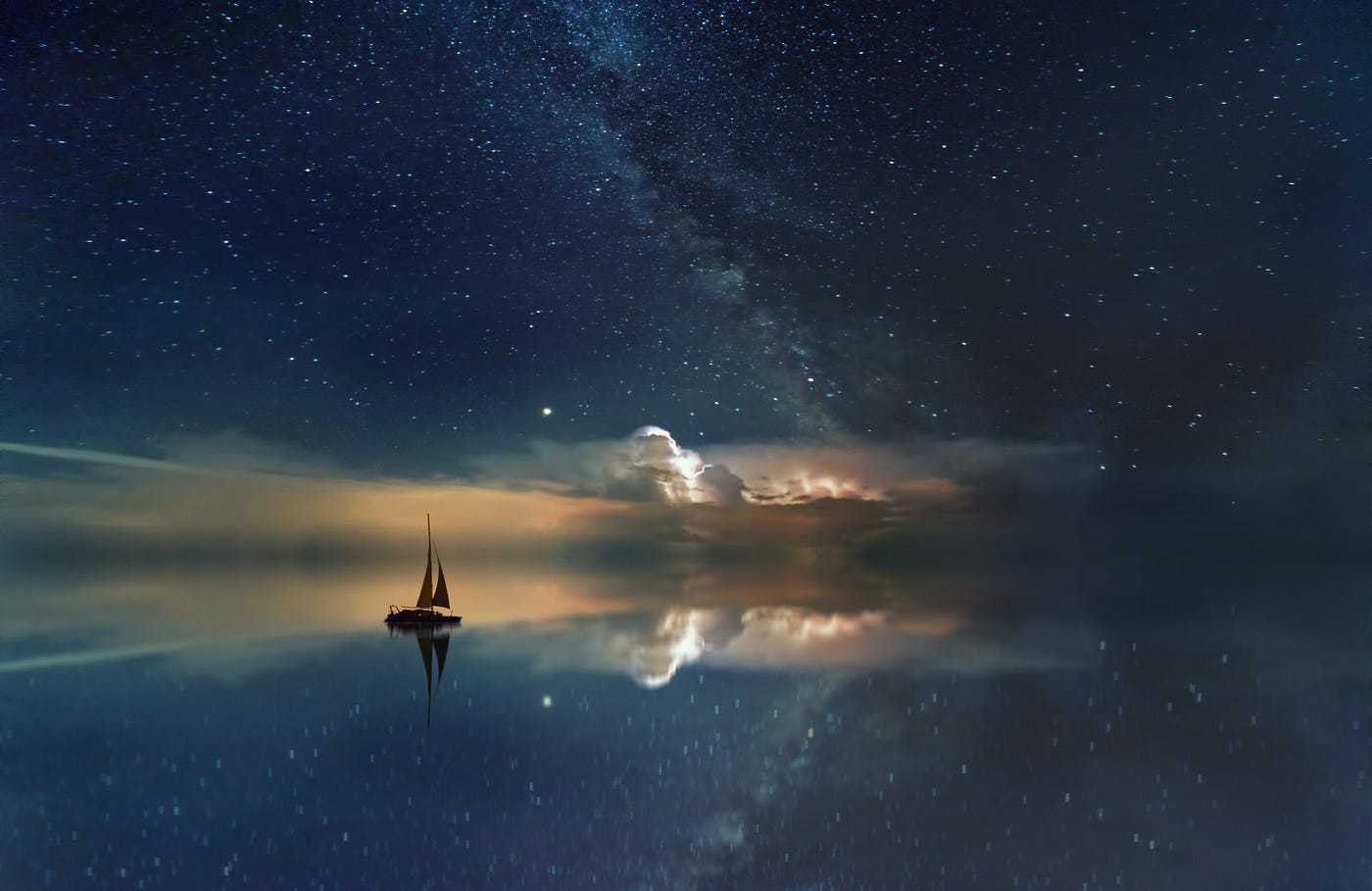 Star reflection boat on water