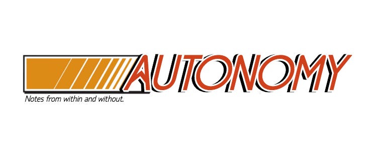 Autozone logo edited to read “Autonomy” with a subline “Notes from within and without.”