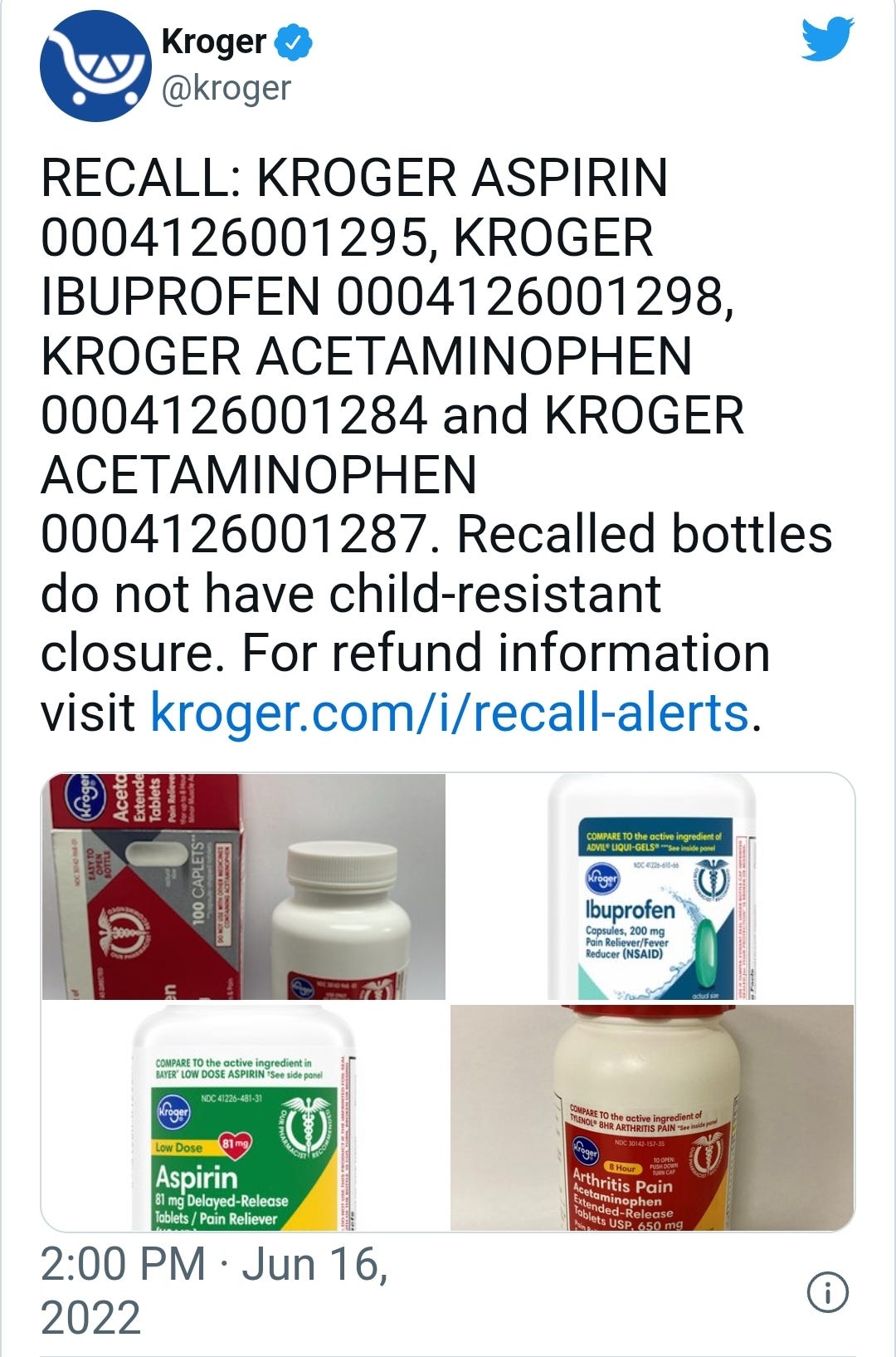 Kroger and Walgreens recall overthecounter acetaminophen, ibuprofen