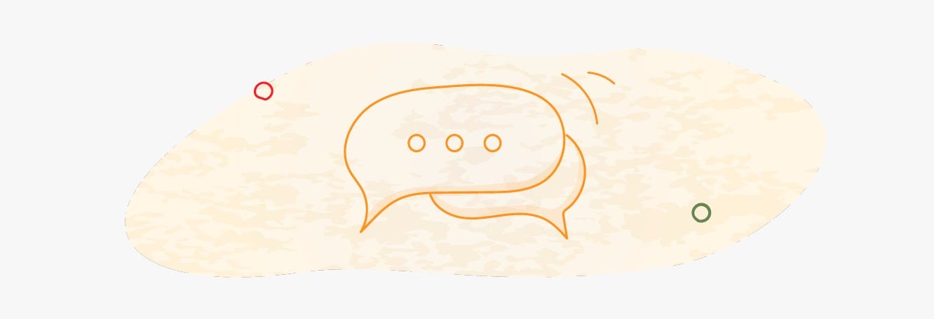 Image shows an illustration of a chat bubble with three dots inside in the foreground of another partially hidden chat bubble.