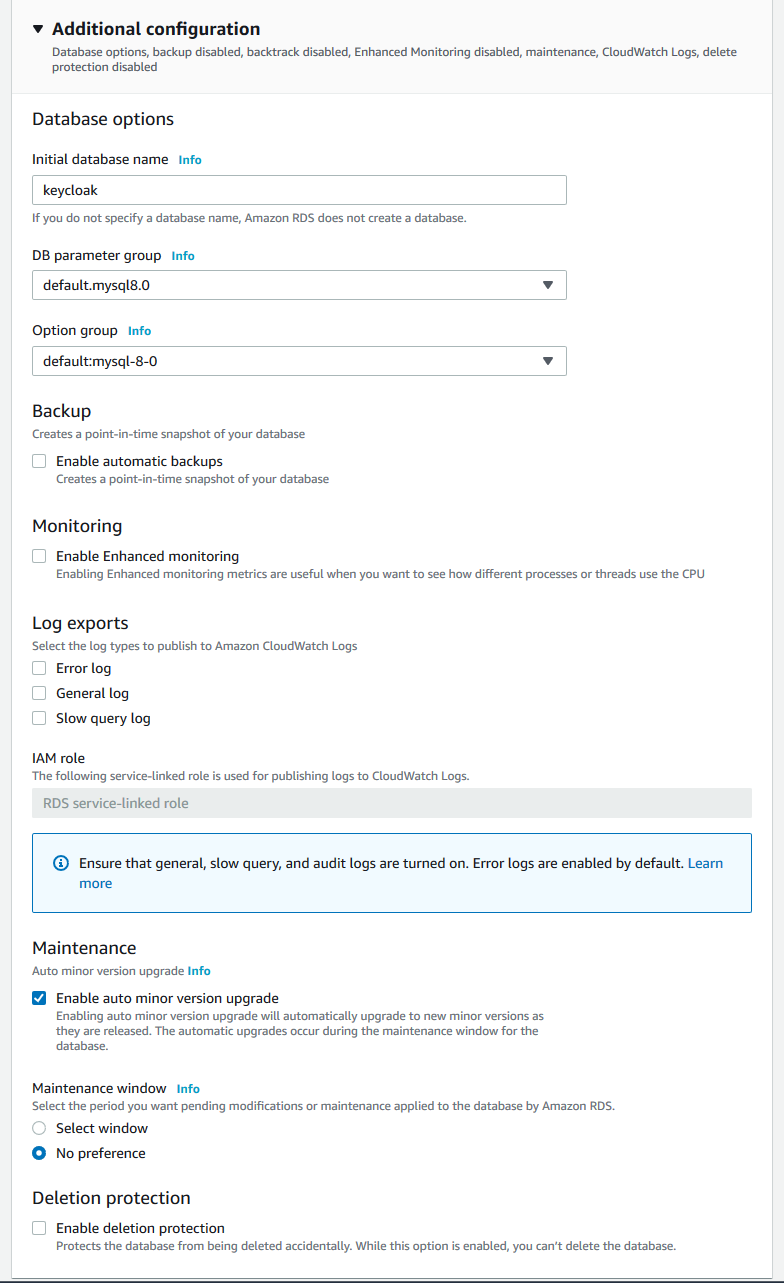 How to setup a Keycloak server with external MySQL database on AWS ECS