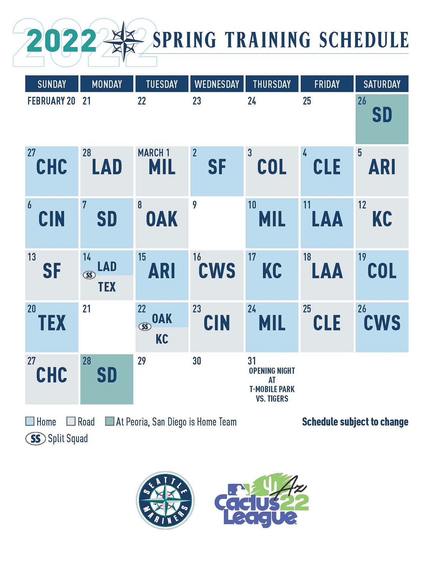 Mariners Announce 2022 Spring Training Schedule by Mariners PR From