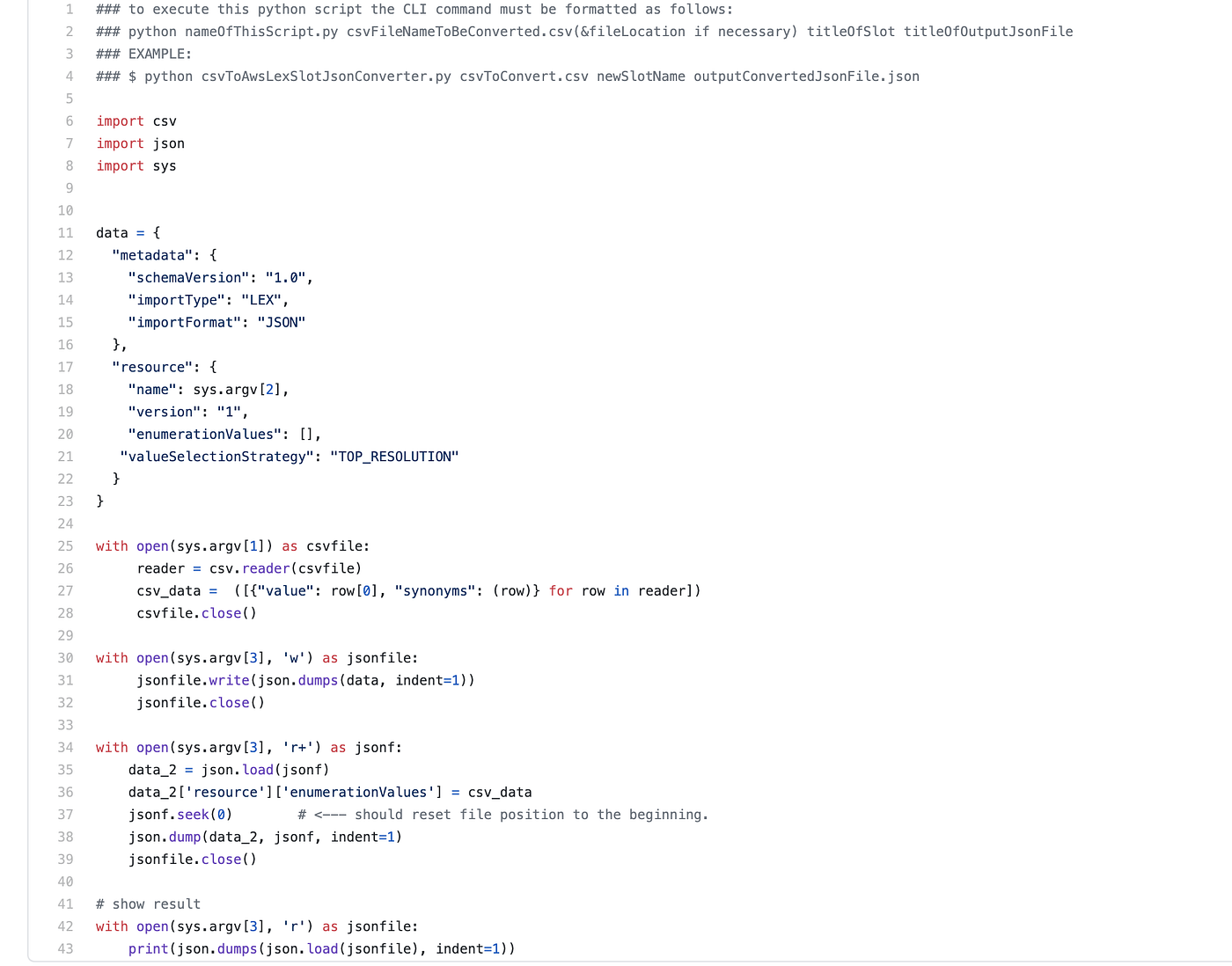 Simple script to convert .csv files to .json format for AWS Lex slots. | by  Angel Faraldo | Medium