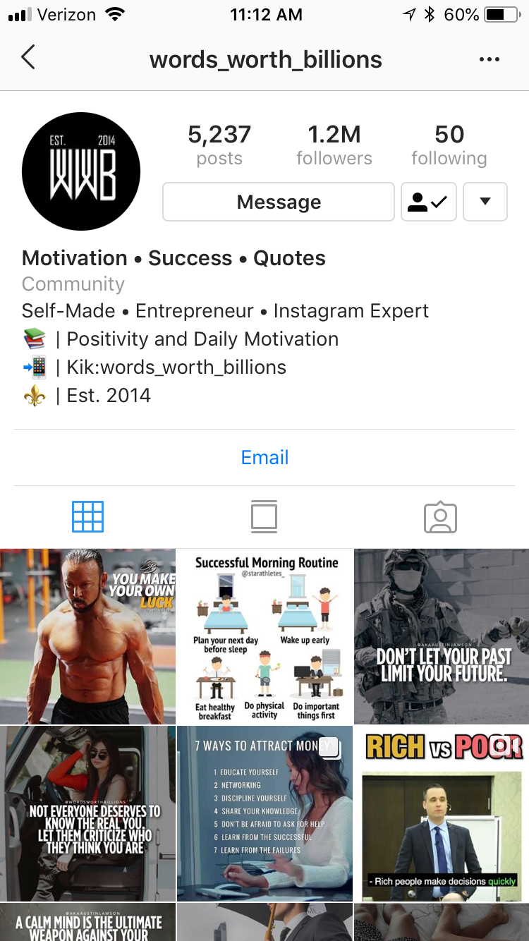 An Instagram account with 211.21 million followers promoted me