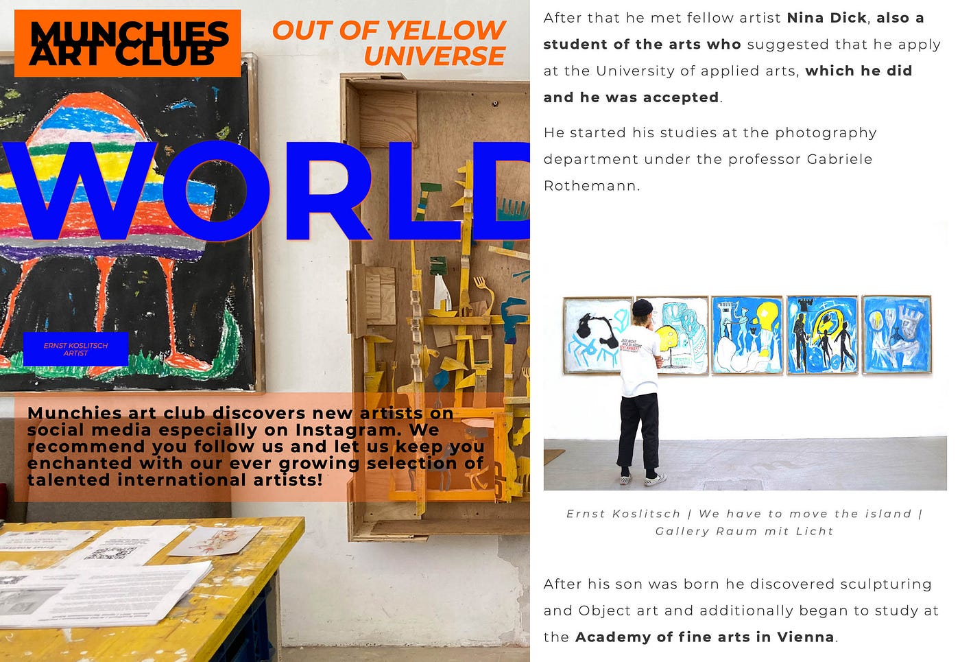 upcoming featured artist december, ernst koslitsch, with his constructed mythology and yellow universe, austrian emerging contemporary sculpture