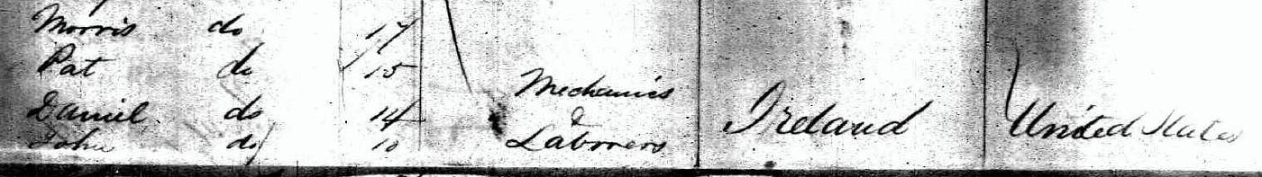 A detail from the 1848 passenger list of the ship Thomas H. Perkins that includes the name of Daniel Wolfe.