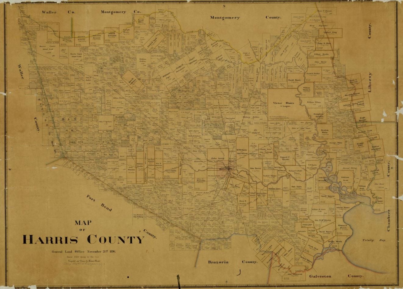 Harris County Plat Maps Mapping Texas: From Frontier To The Lone Star State — Map Of Harris County,  1896 | By Texas General Land Office | Save Texas History | Medium