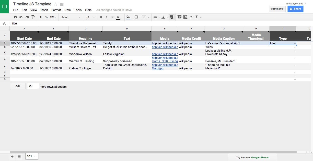 Timeline JS. An Exploration | by Andrew Wimbish | Medium