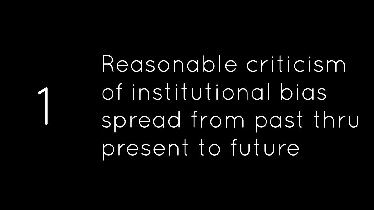 1 Reasonable criticism of institutional bias spread from past thru present to future
