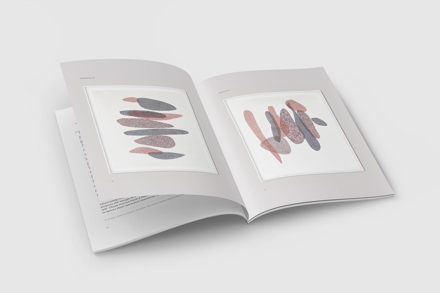 Interior book spread featuring Drawing №5 on left page and featuring Drawing №6 on right page