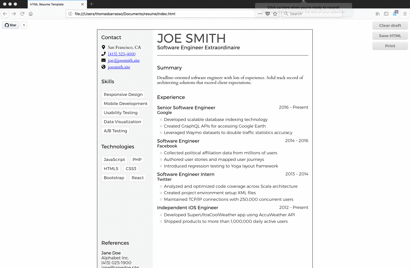 Resumes in HTML, CSS, and JS. There's lots of guides on how to write… | by  Thomas Barrasso | Medium