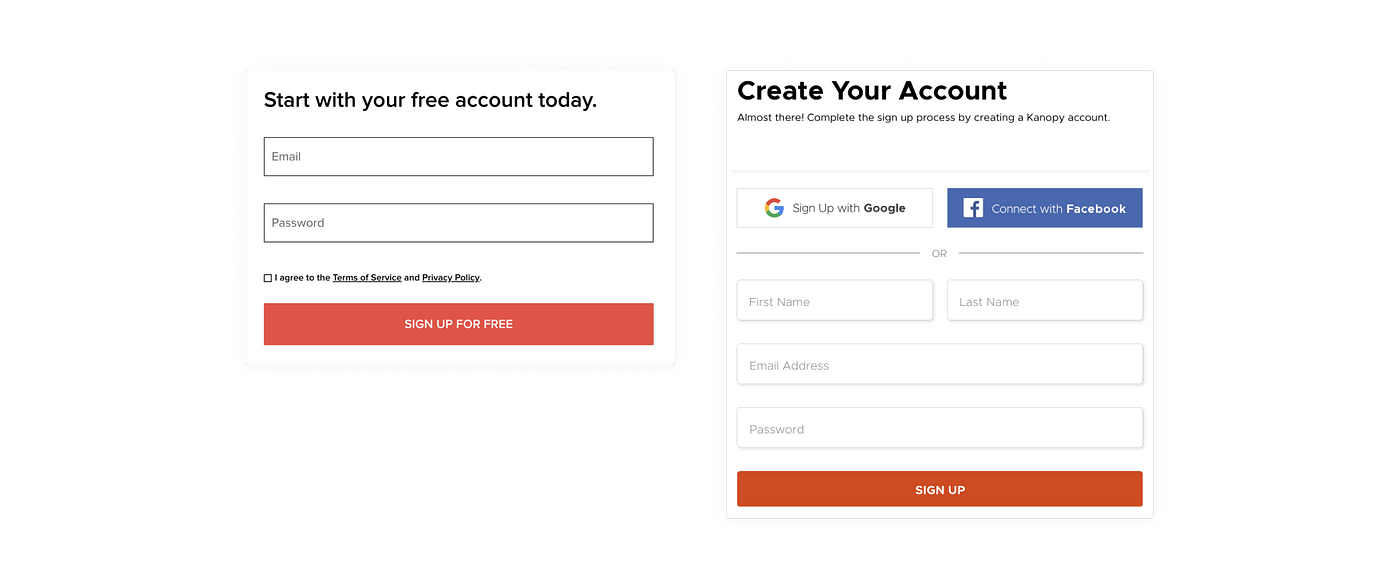 Authenticate using email + password (Left). Prioritising 3rd part authentication services (Right)