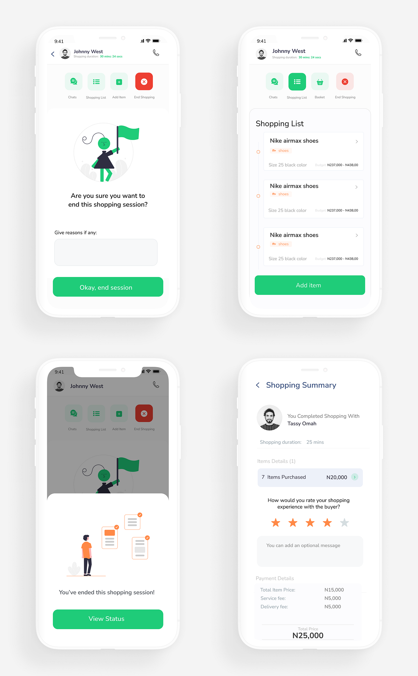 Shopping list and flow for ending the shopping conversation