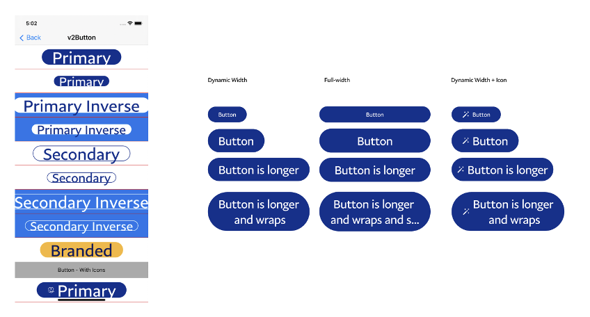 Screenshot of button components with various text sizes