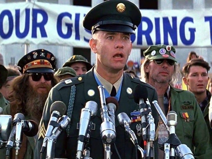 Tom Hanks as Forrest Gump.