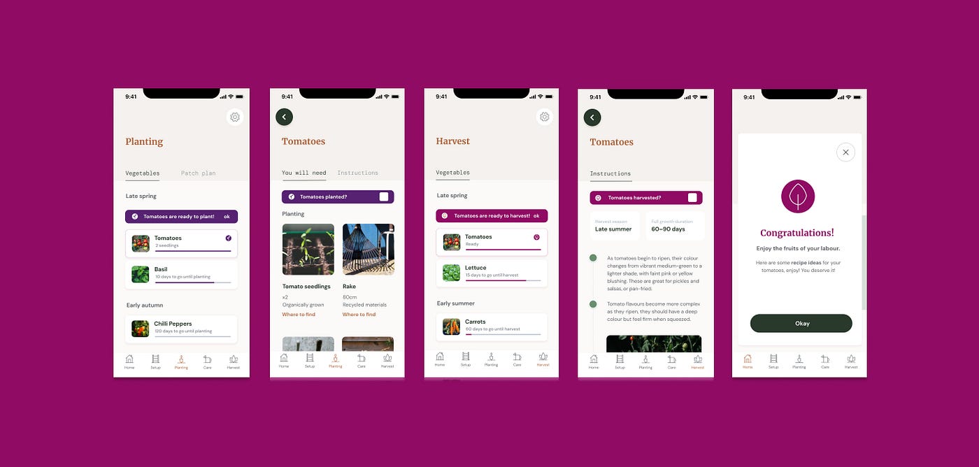 Screens showing the core functionality of Patched