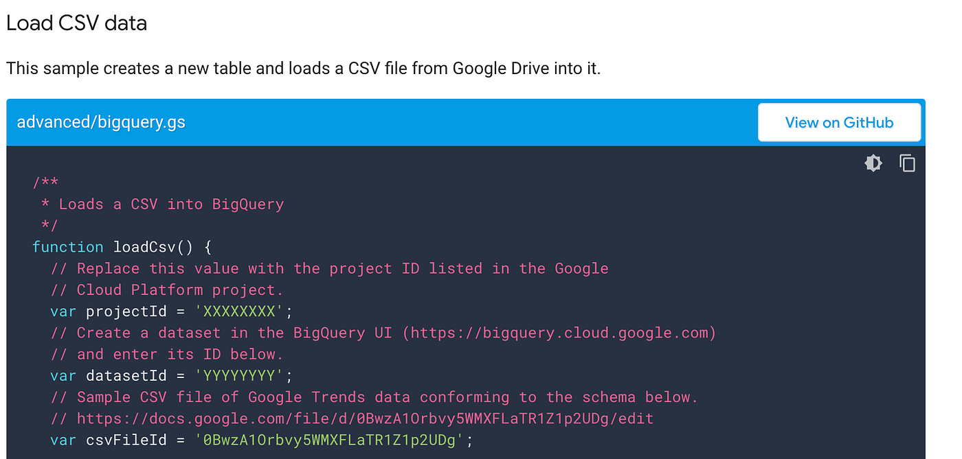 Automatically load CSV files from Google Drive into BigQuery using  AppScript | by Nick Young | Towards Data Science