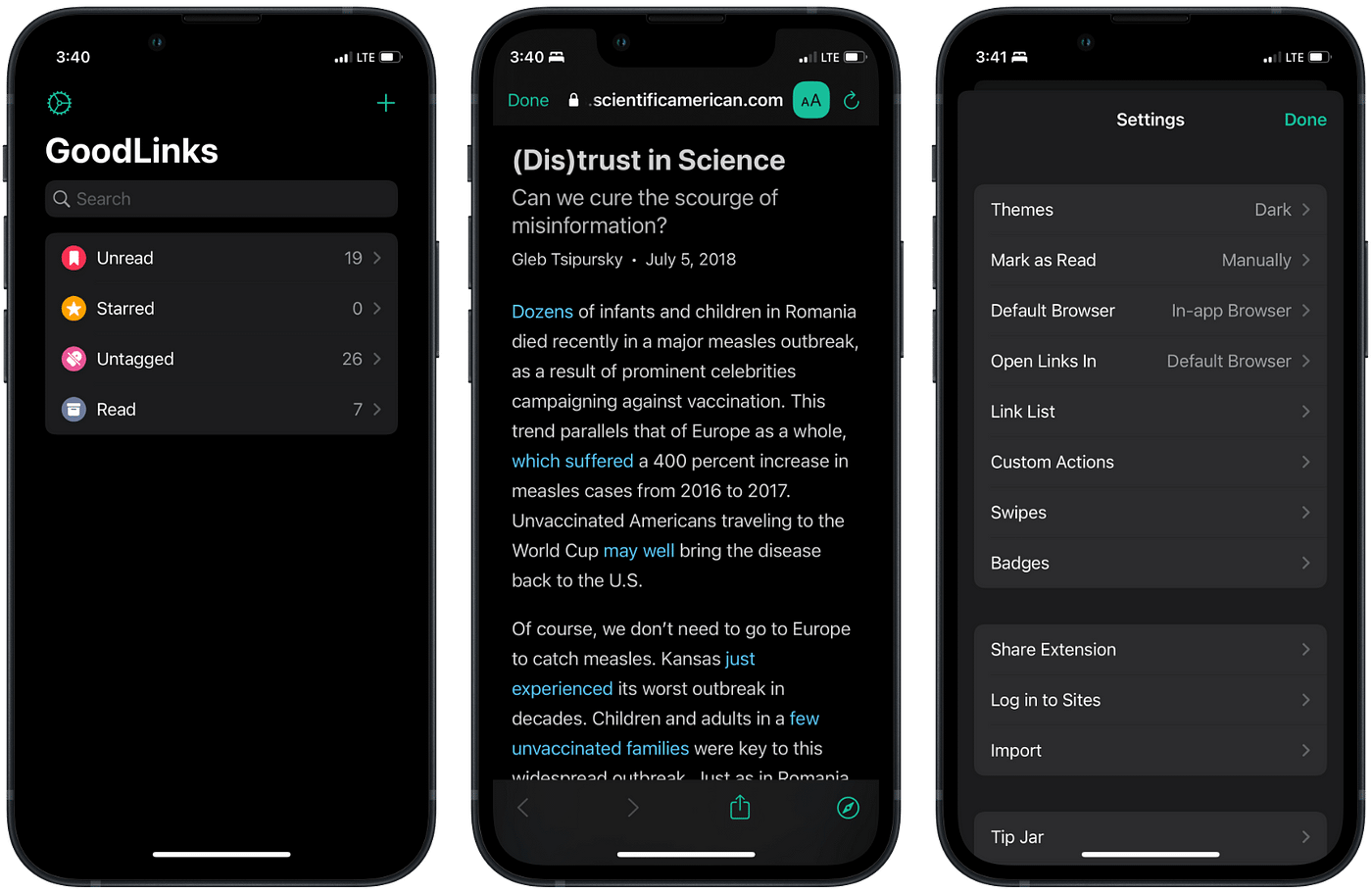 Screenshot of GoodLinks app on iOS 15